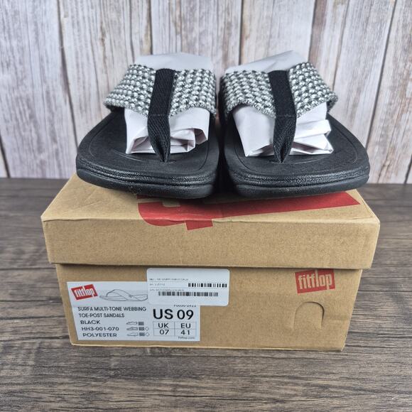 FitFlop Surfa Multi Tone Webbing Toe Post Sandals Women's Sz 9 Black (NIB) - Picture 9 of 9